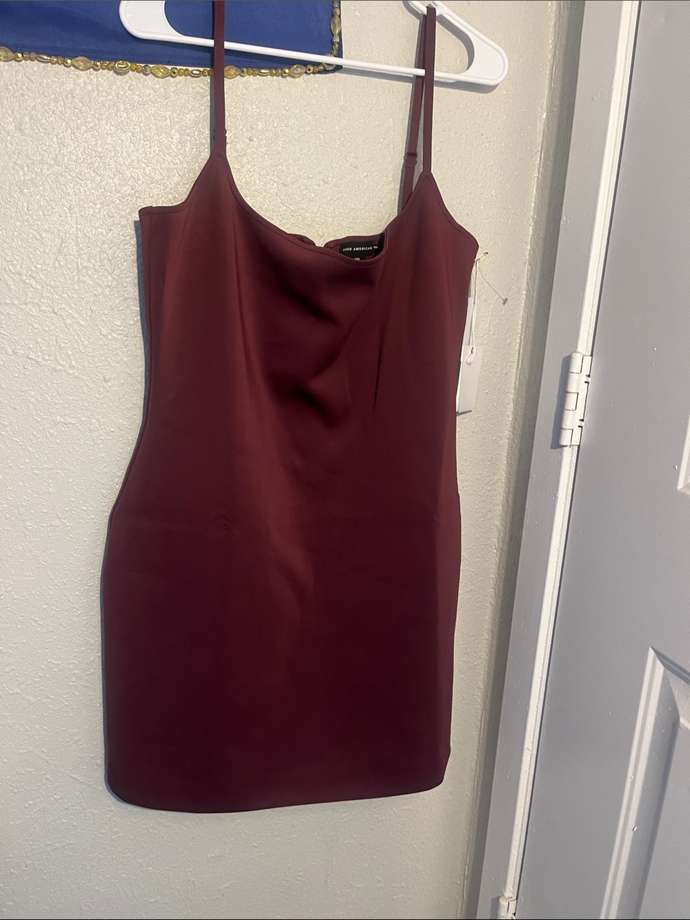 Good American Maroon Slip Dress with Spaghetti Straps